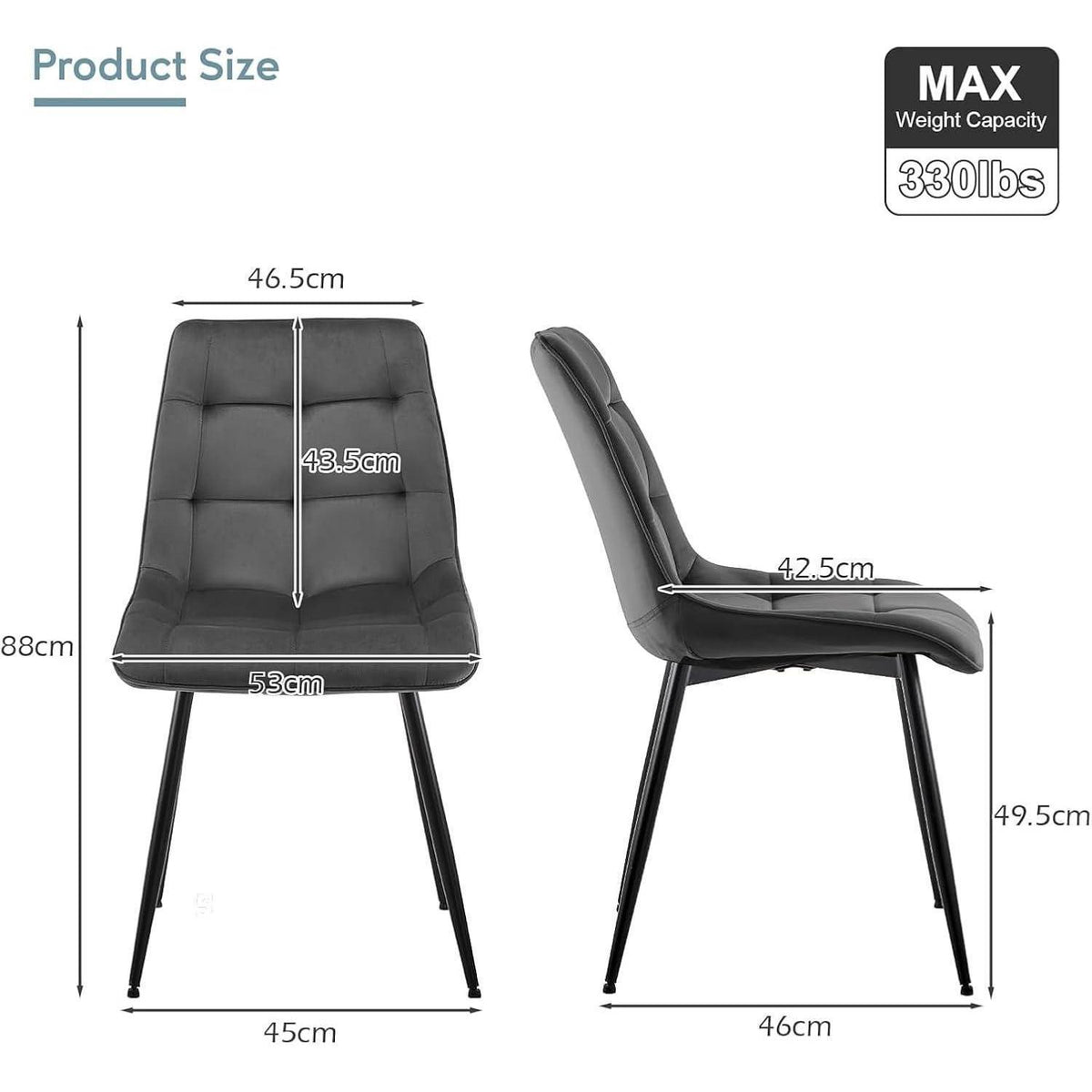 Samt Esszimmerstühle 2er Set – Dunkelgrau, Modern & Bequem