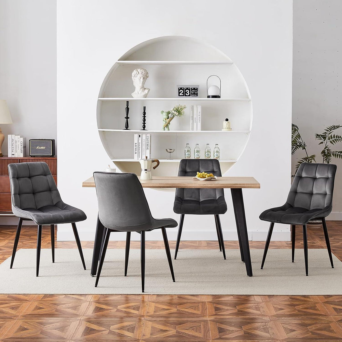 Samt Esszimmerstühle 2er Set – Dunkelgrau, Modern & Bequem