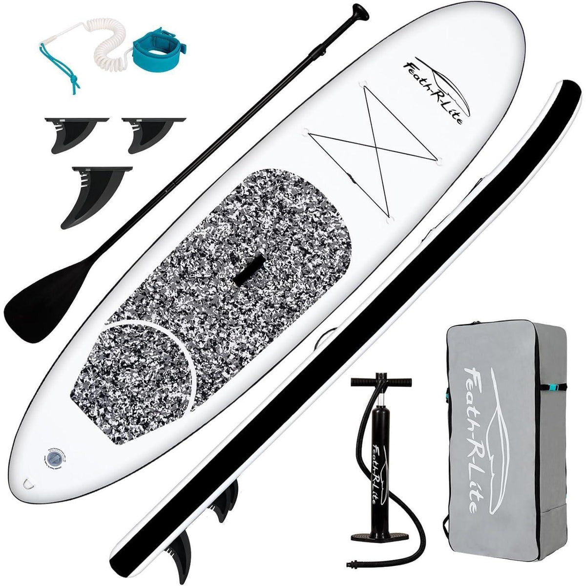 Aufblasbares SUP Board 10' Marmorstruktur Schwarz für 2 Personen