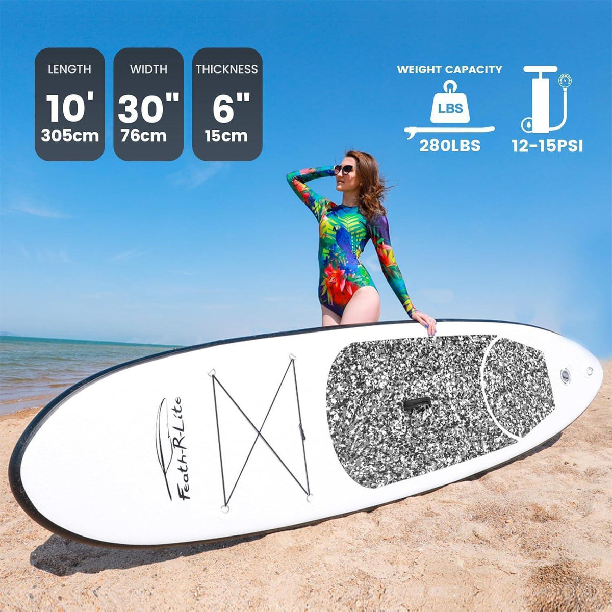 Aufblasbares SUP Board 10' Marmorstruktur Schwarz für 2 Personen