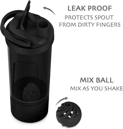 Motivationaler Sportmixer Shaker 720ml mit Spiralkugel & Aufbewahrungsfach