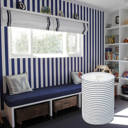 DOKEHOM 24-Inch Faltbarer Runder Wäschekorb Baumwolle Blau