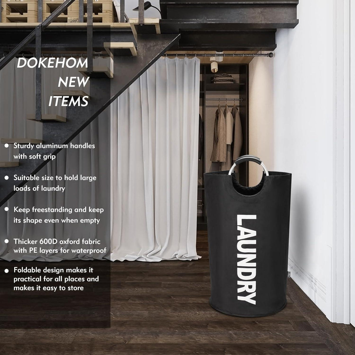 Faltbare Wäschekörbe 125L Schwarz XL Stand Up Design in 7