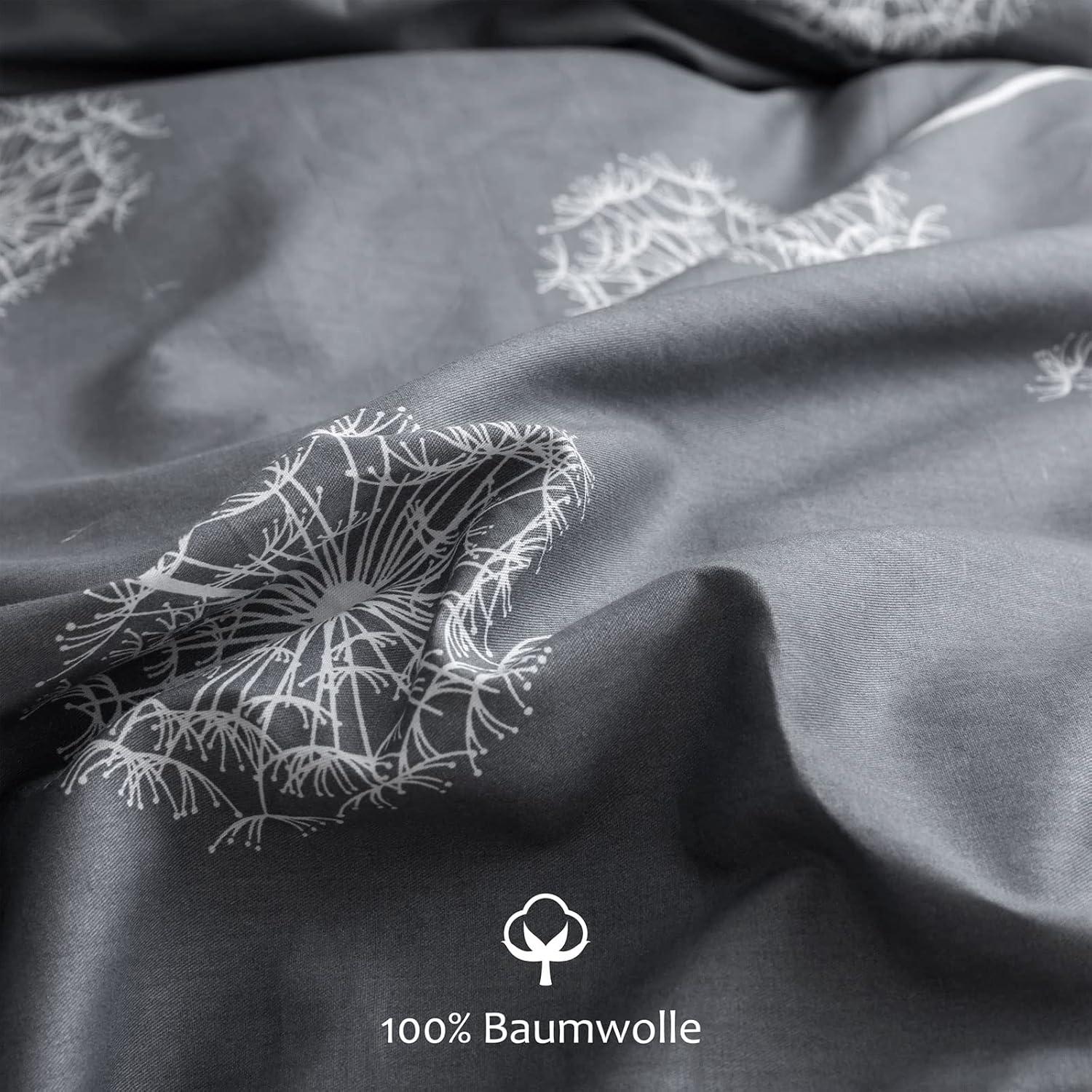 Bettwäsche 155x220 100% Baumwolle Winter Sommer Grau Weiß Wendebettwäsche