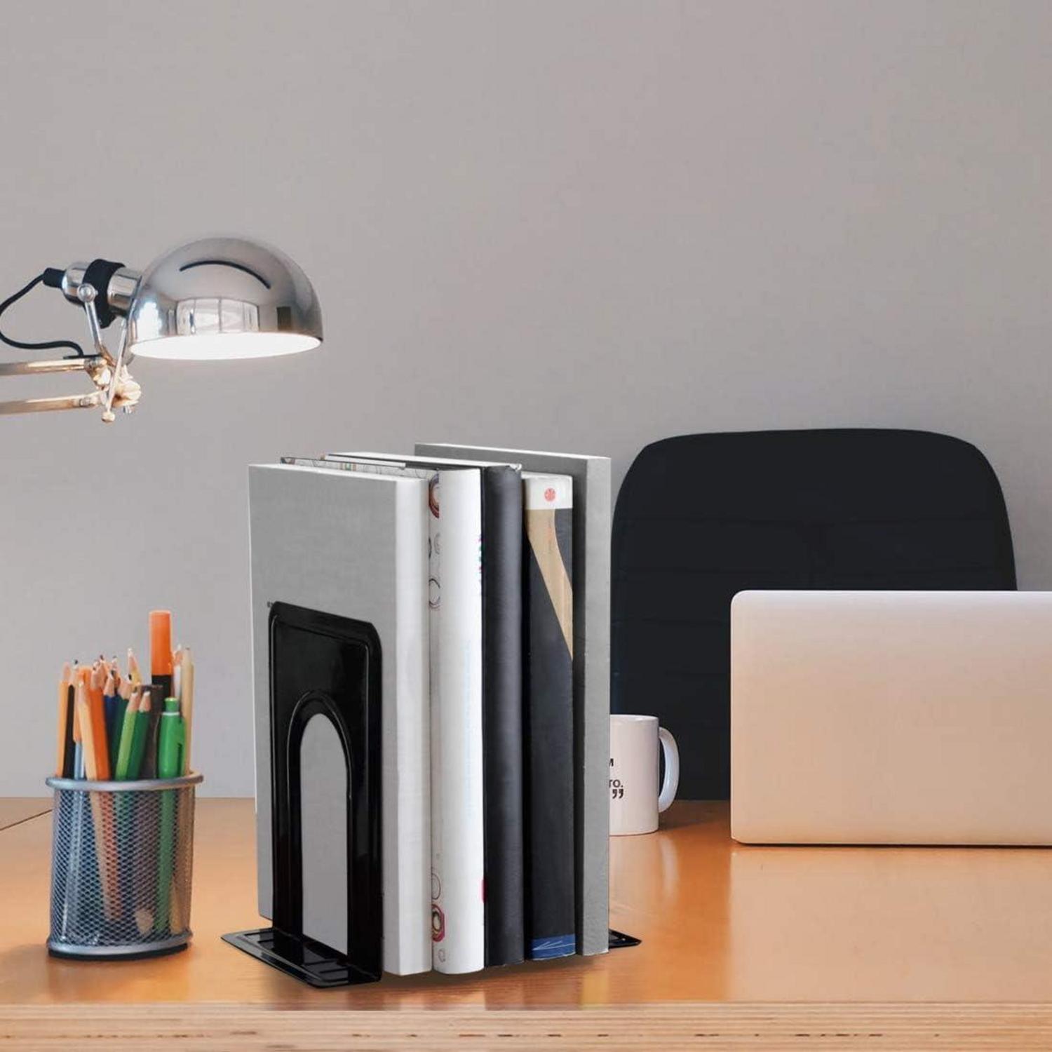 Qualsen Buchstütze Metall Schwarz 17x12x15cm Bücherstützen 4er Set