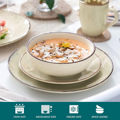 Steingut Tafelservice Set 16-teilig Vintage Natur Design Beige