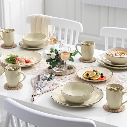 Steingut Tafelservice Set 16-teilig Vintage Natur Design Beige