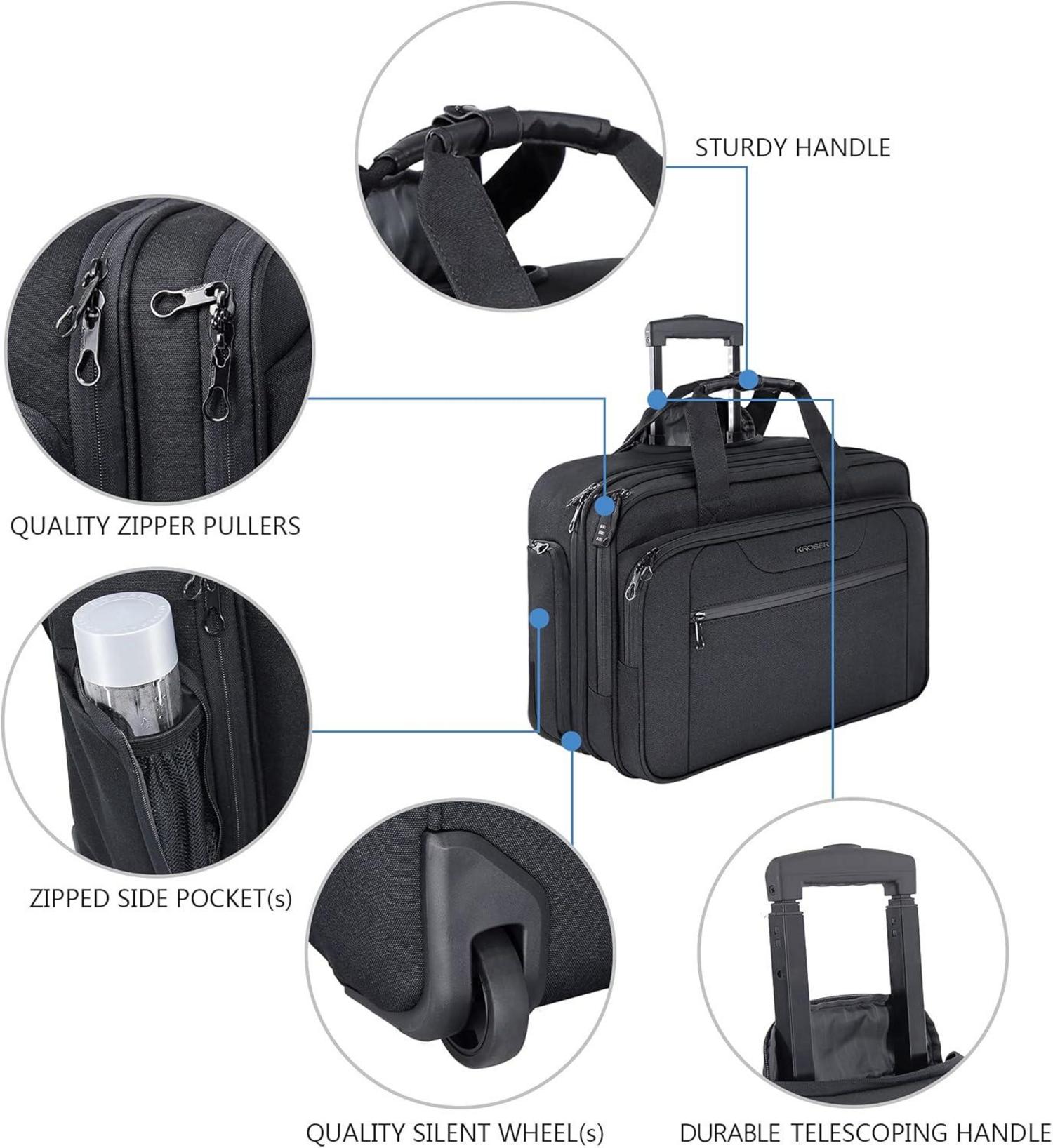 KROSER Business Trolley Handgepäck Koffer Rolling Case 17,3 Zoll RFID Schwarz