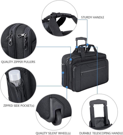 KROSER Business Trolley Handgepäck Koffer Rolling Case 17,3 Zoll RFID Schwarz