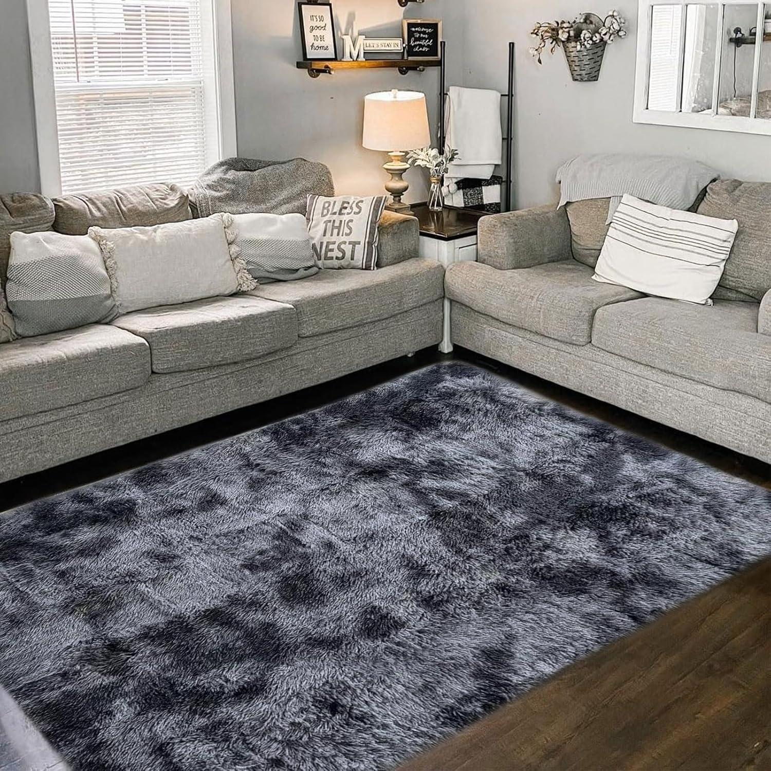Shaggy Hochflor Teppich Modernes Design Weich Schwarz/Weiß 120x160cm
