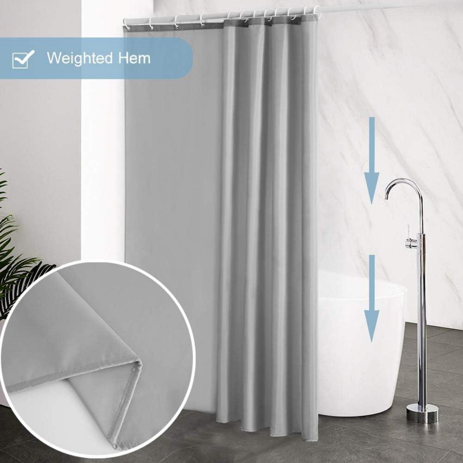 Furlinic Textiler Duschvorhang Grau 180x210cm mit 12 Ringe, Wasserabweisend & Schimmelfest