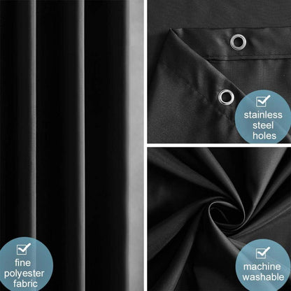 Duschvorhang 180x180 Schwarz Polyester Stoff wasserabweisend mit 12