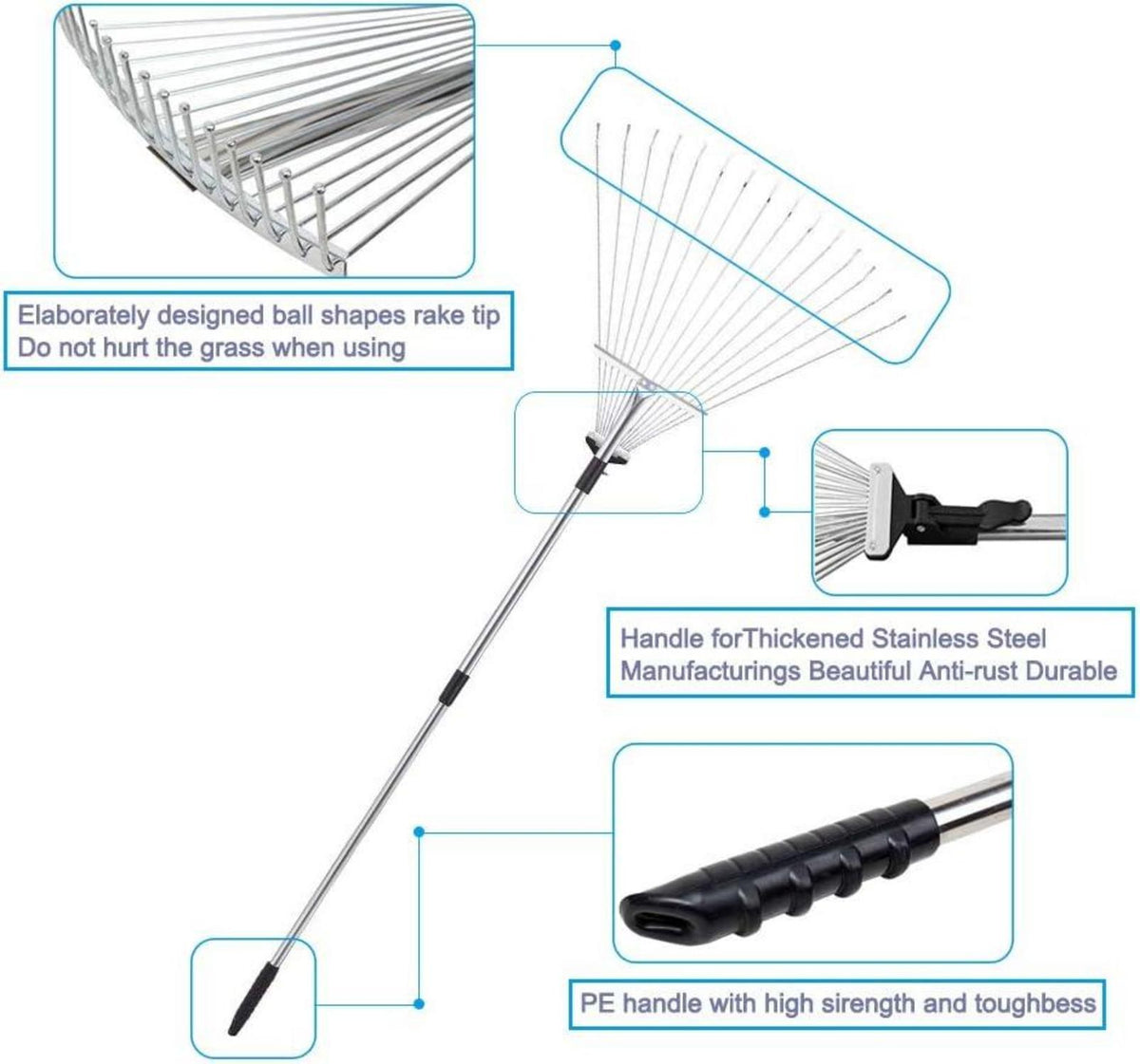 Verstellbarer Metall Laubrechen 63 Zoll - Garten Harke