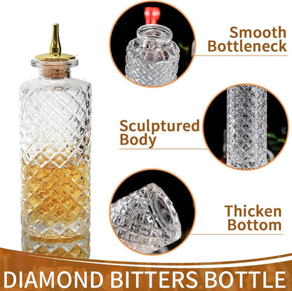 Bitters Bottle 170ml Diamant-Glasflasche Cocktails Zinklegierung
