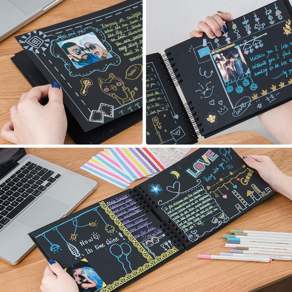 Fotoalbum zum Selbstgestalten DIY Fotobuch 80 S. Schwarz 28,5x21cm