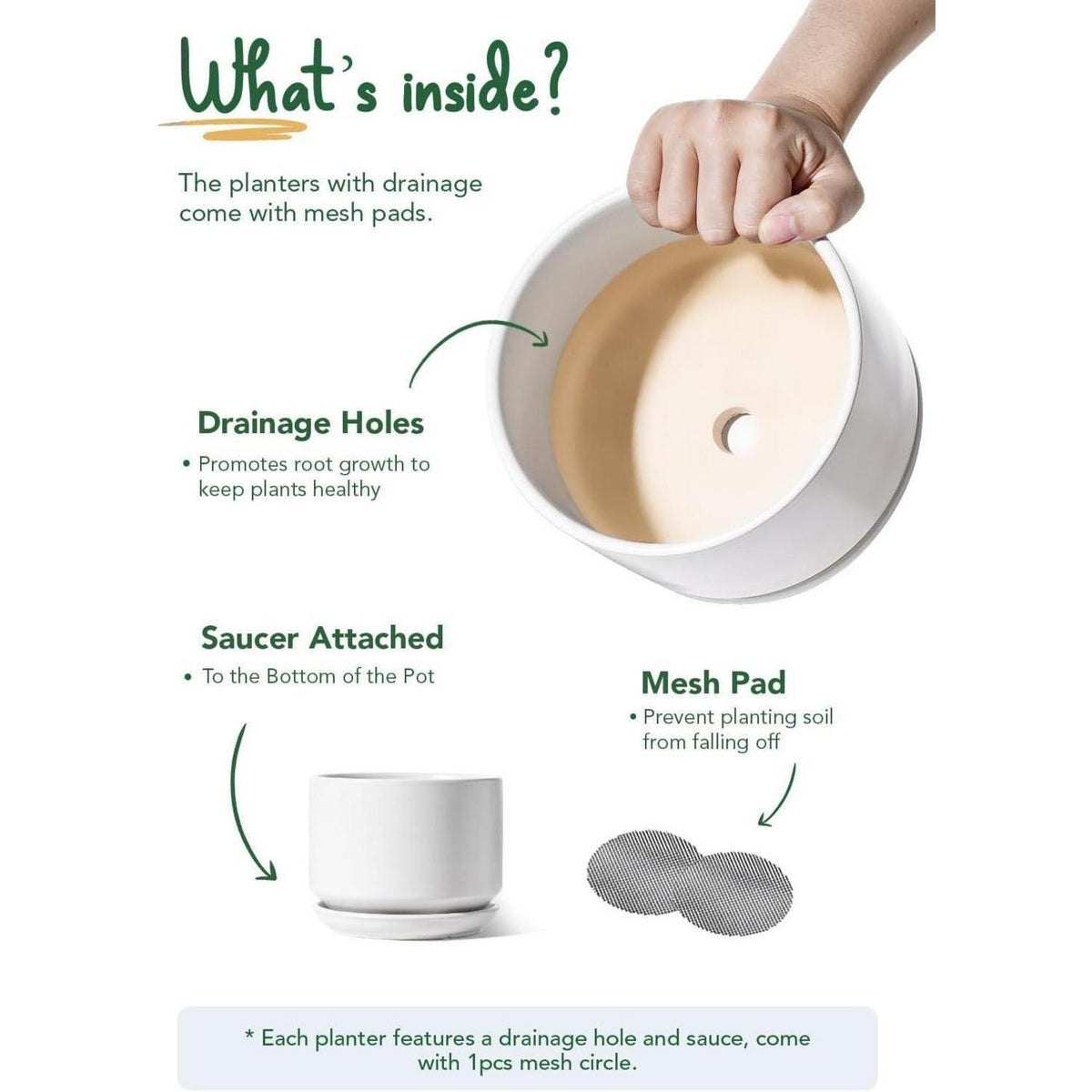 Keramik Blumentöpfe 3er Set mit Untersetzer & Abflussloch