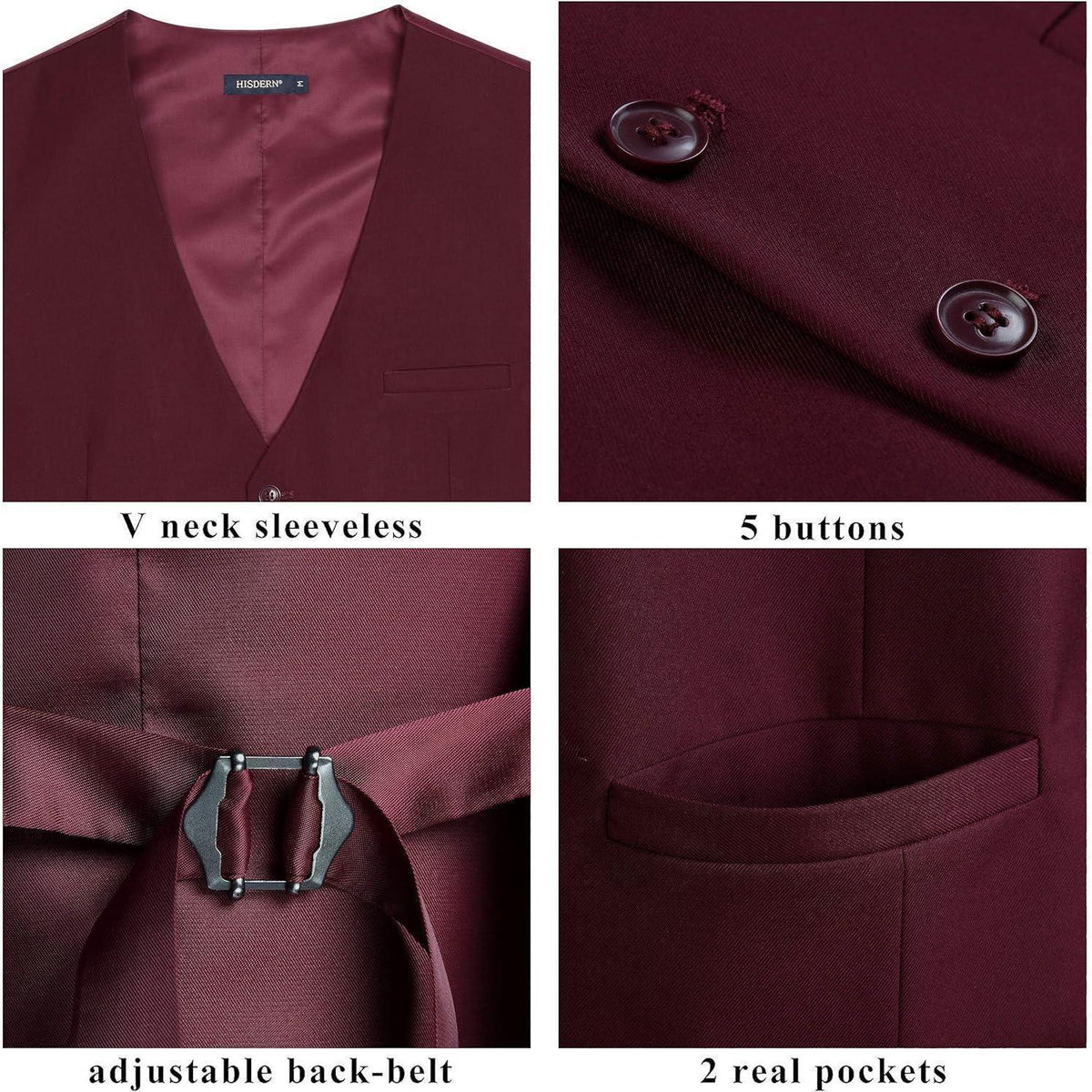 Herren Weste Baumwolle Einfarbig Burgund XL