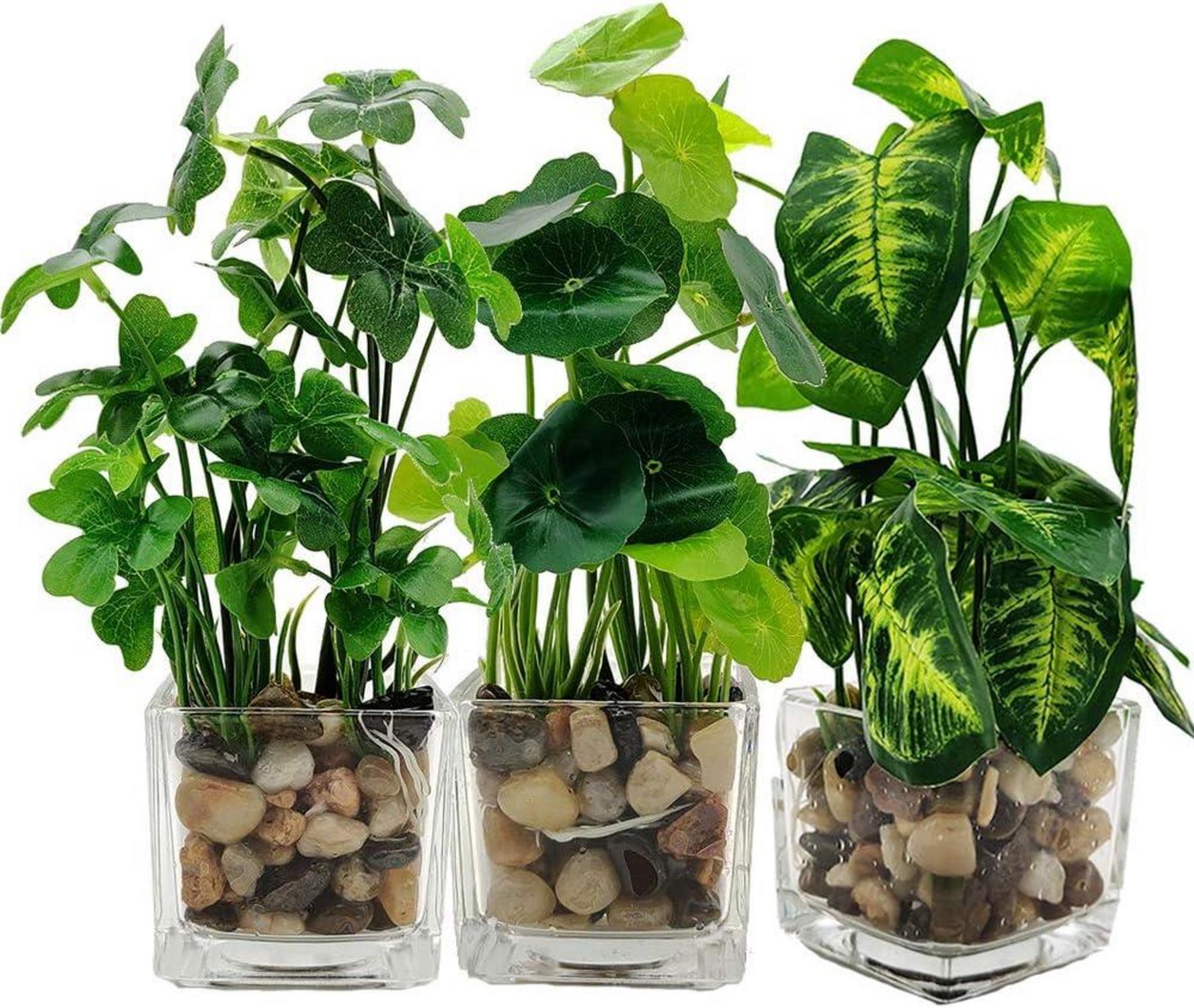 Kunstpflanzen 3er Set Faux Greenery im Glasvase