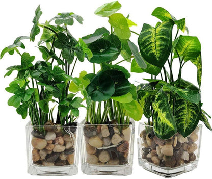 Kunstpflanzen 3er Set Faux Greenery im Glasvase
