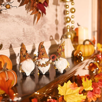 Herbstdeko Figuren 3er Set Kunstharz Zwerge Gartendeko
