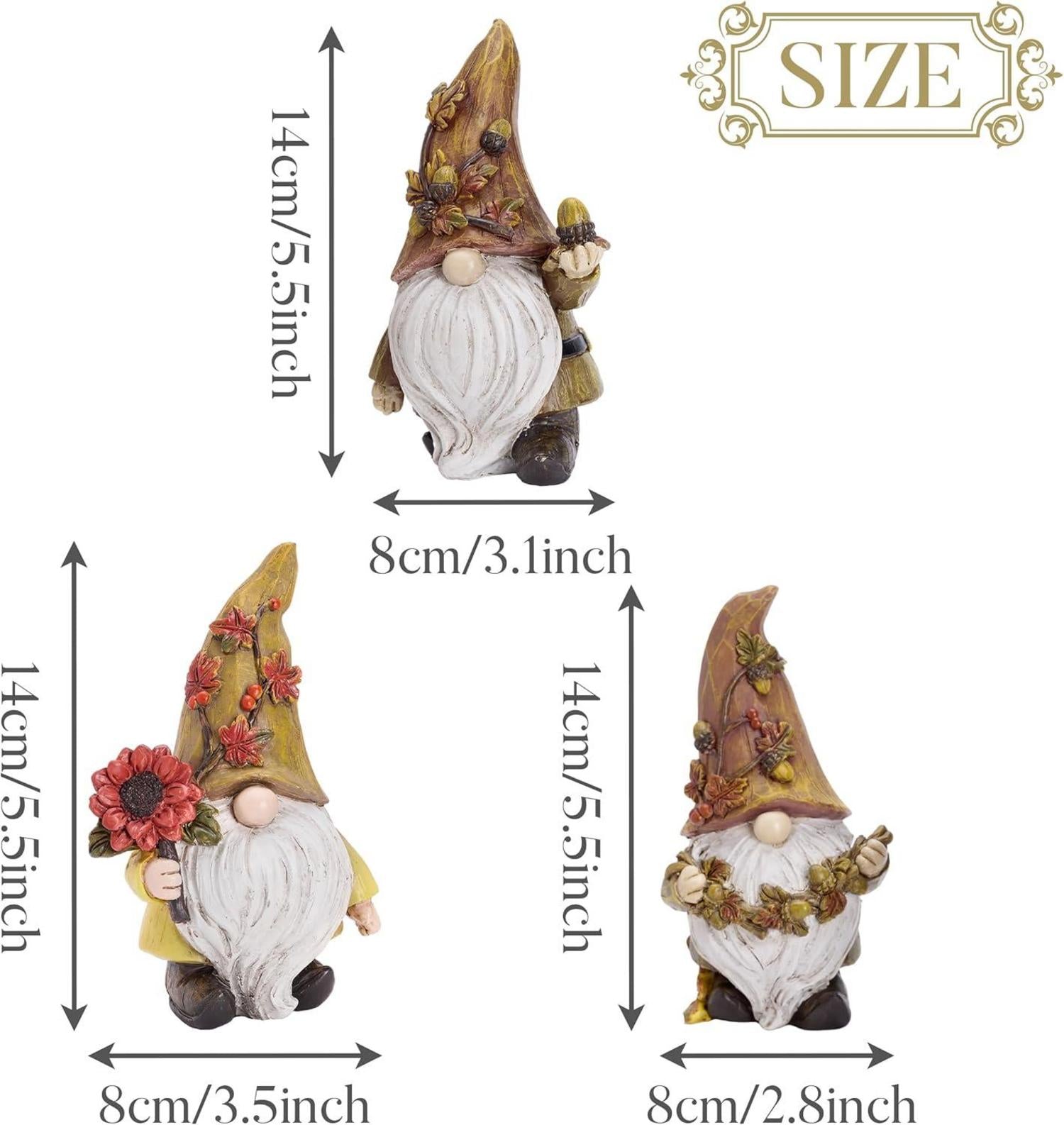 3er Set 14cm Herbstdeko Figuren Kunstharz Zwerge Gartendeko Herbst