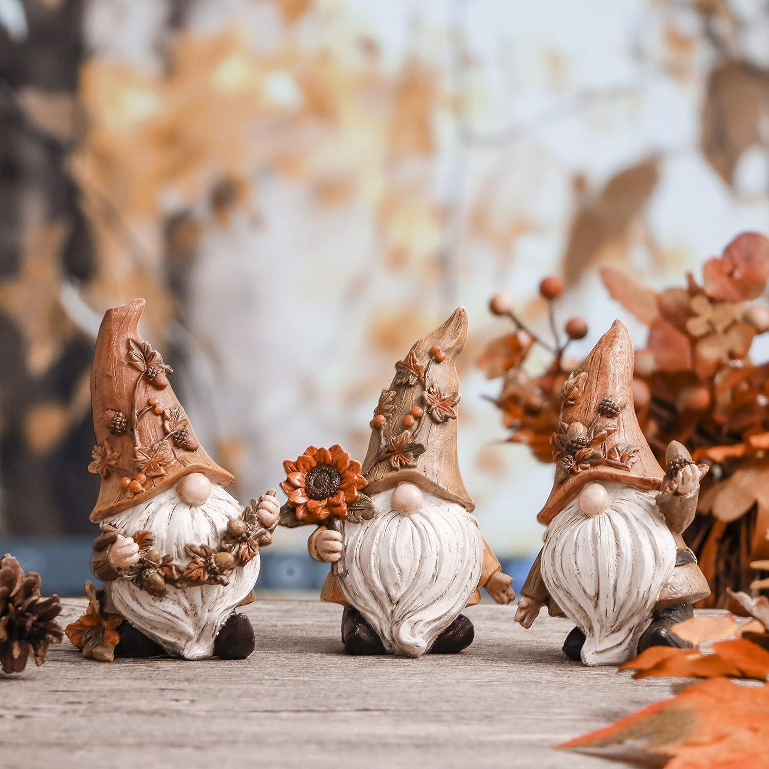 Herbstdeko Figuren 3er Set 14cm Gartenzwerge Kunstharz Outdoor Decor