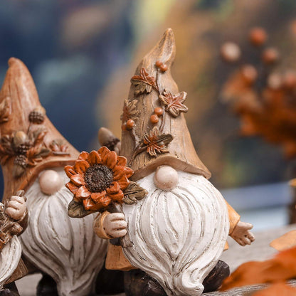 3er Set Gartenzwerge Herbstdeko Kunstharz Figuren 15cm Terrassendeko
