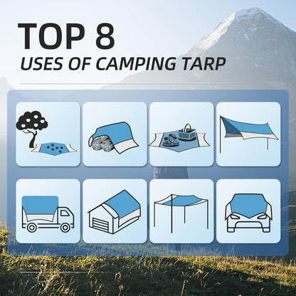 Ultraleichte Camping Plane 3,7x4,3m wasserdicht UV-Schutz Blau&Grau
