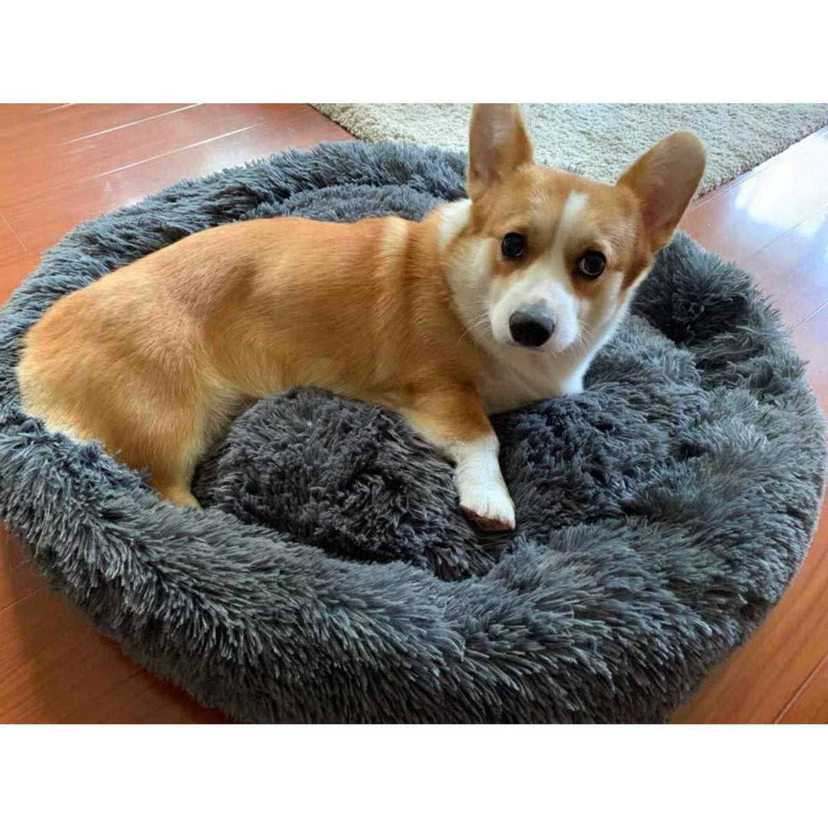 Flauschiges Hundebett Dunkelgrau 80cm – Abnehmbar & Waschbar