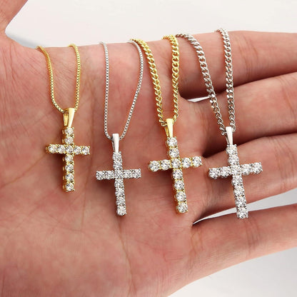 Kreuzkette Moissanite Zirkonia Anhänger 14K Gold Weißgold