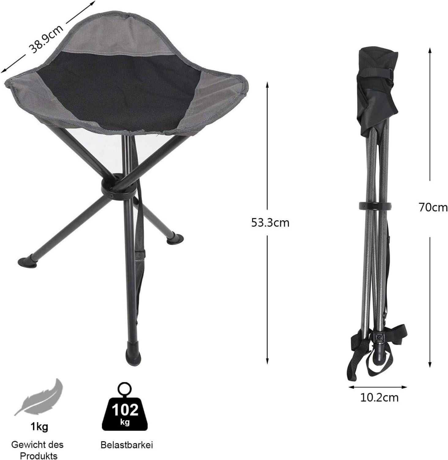 Klapphocker Campinghocker Ultraleicht 53.3cm Hoch 102KG Belastbar mit Seitentasche