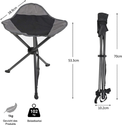 Klapphocker Campinghocker Ultraleicht 53.3cm Hoch 102KG Belastbar mit Seitentasche