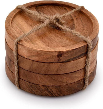 Holz Getränkeuntersetzer Akazienholz Naturmuster 4er Set