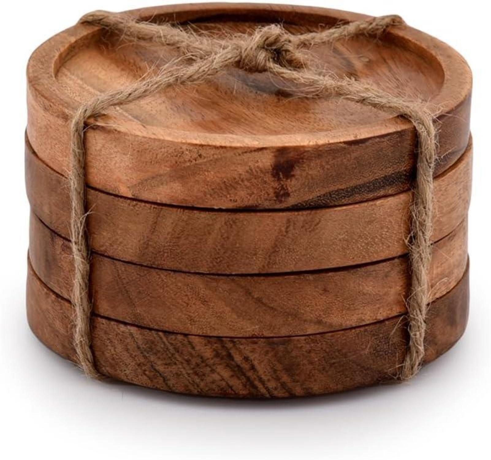 Holz Getränkeuntersetzer Akazienholz Naturmuster 4er Set