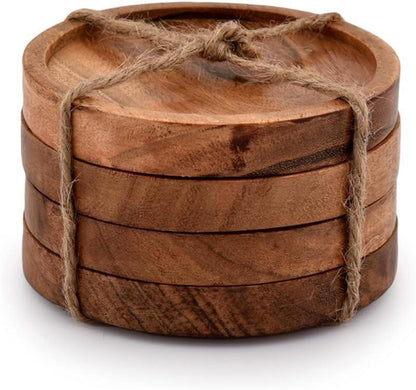 Holz Getränkeuntersetzer Akazienholz Naturmuster 4er Set