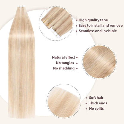 Echthaar Tape Extensions #18/613 Goldblond/Lichtblond 50cm