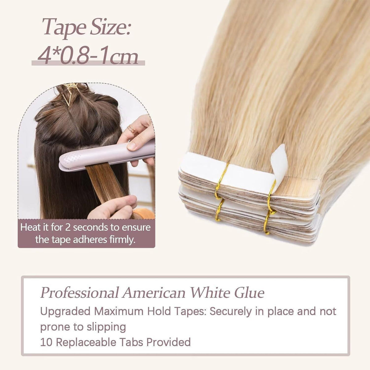 Echthaar Tape Extensions #18/613 Goldblond/Lichtblond 50cm