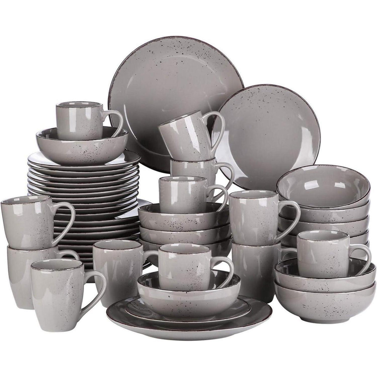 Tafelservice Set 48 Teile für 12 Personen, Steingut, Vintage Grau