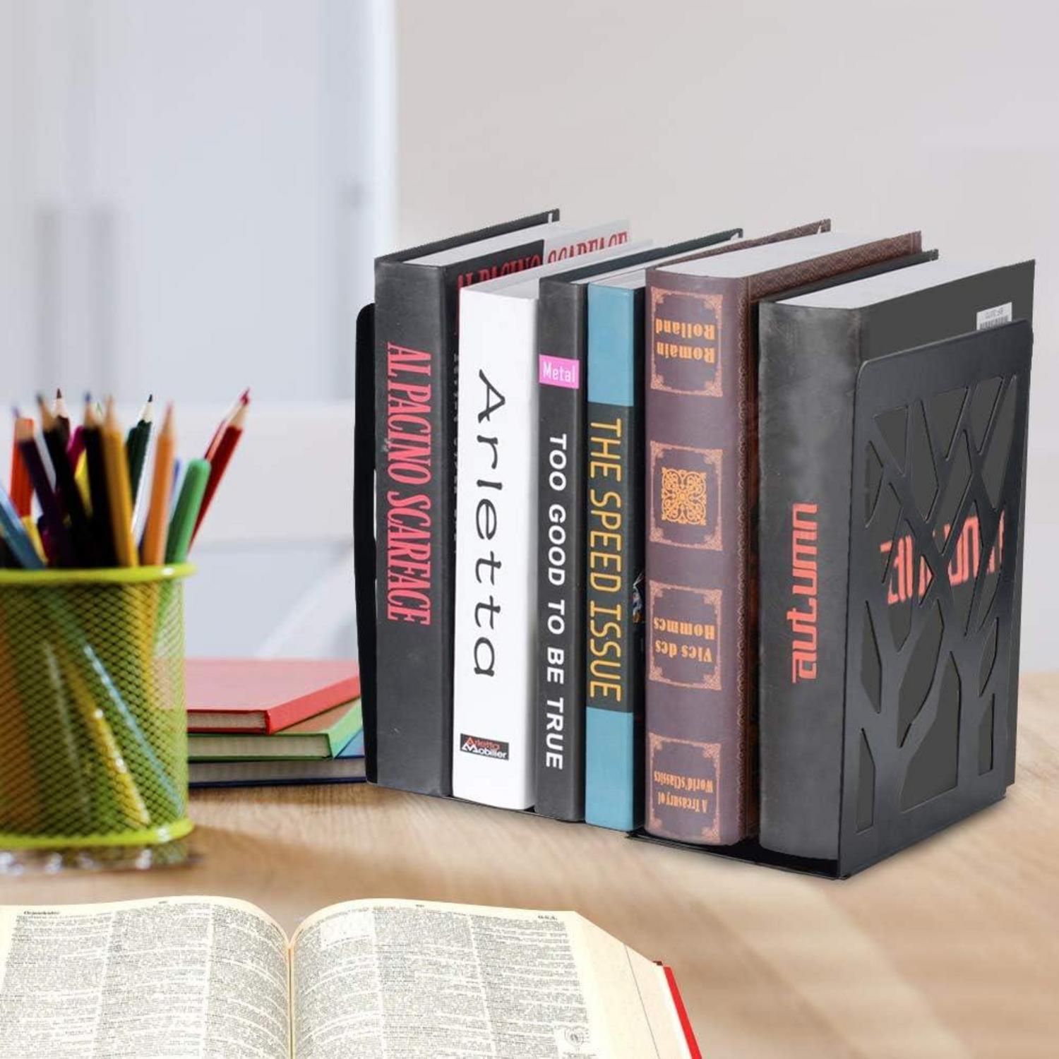 Moderne Metall-Buchstütze 2er Set Schwarz - 18cm Höhe - Anti-Rutsch