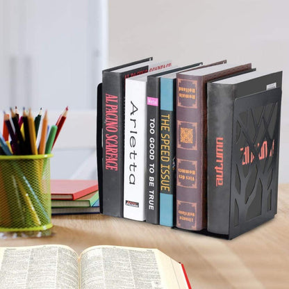 Moderne Metall-Buchstütze 2er Set Schwarz - 18cm Höhe - Anti-Rutsch