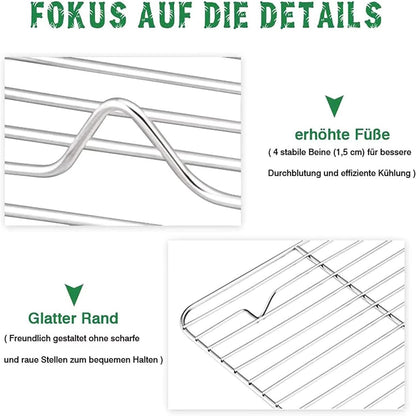 Abkühlgitter Set aus Edelstahl zum Braten Backen Grillen 38,5 x 28 x 1,5 cm
