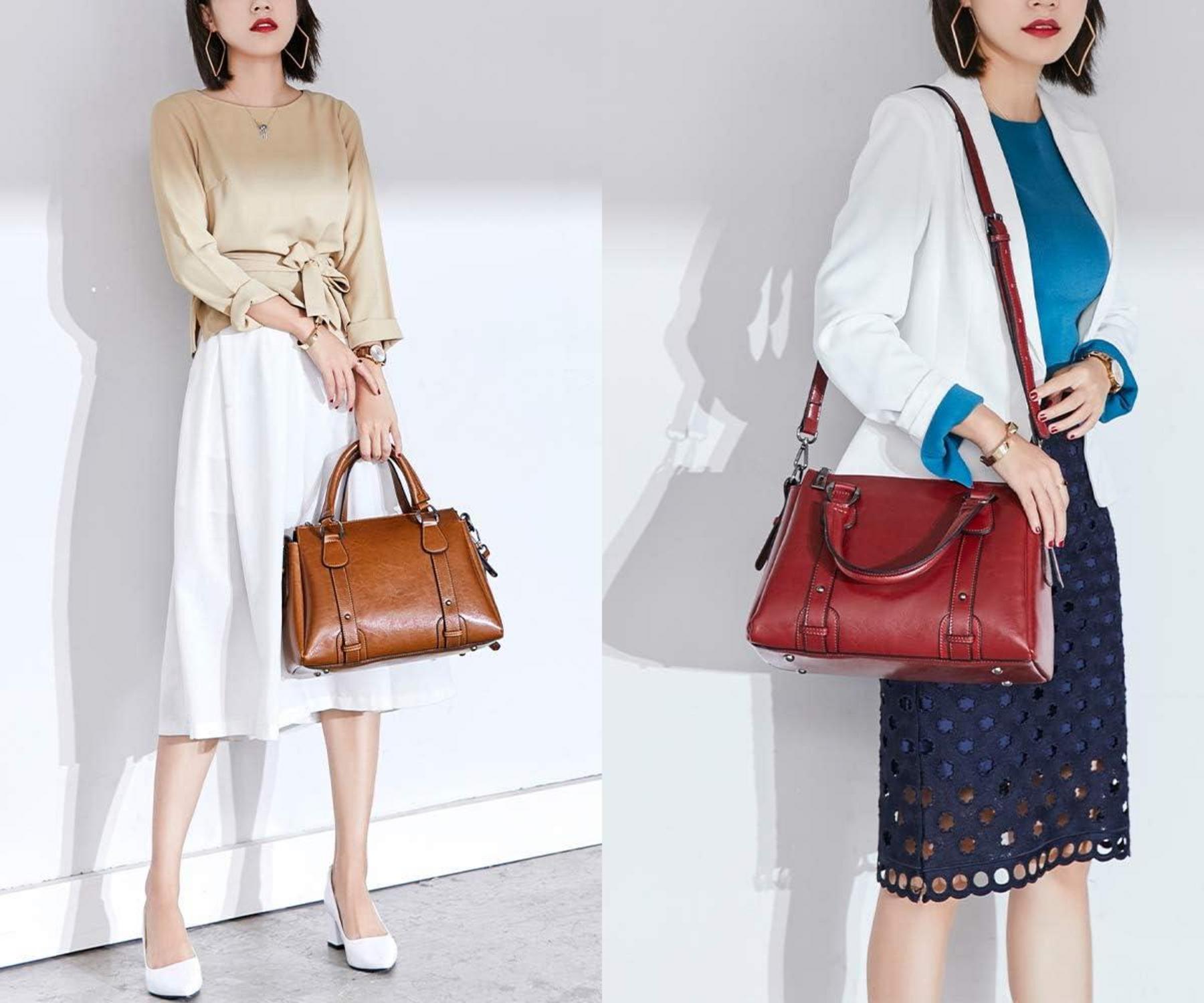 Damen Leder Handtasche Grün Henkeltasche Umhängetasche