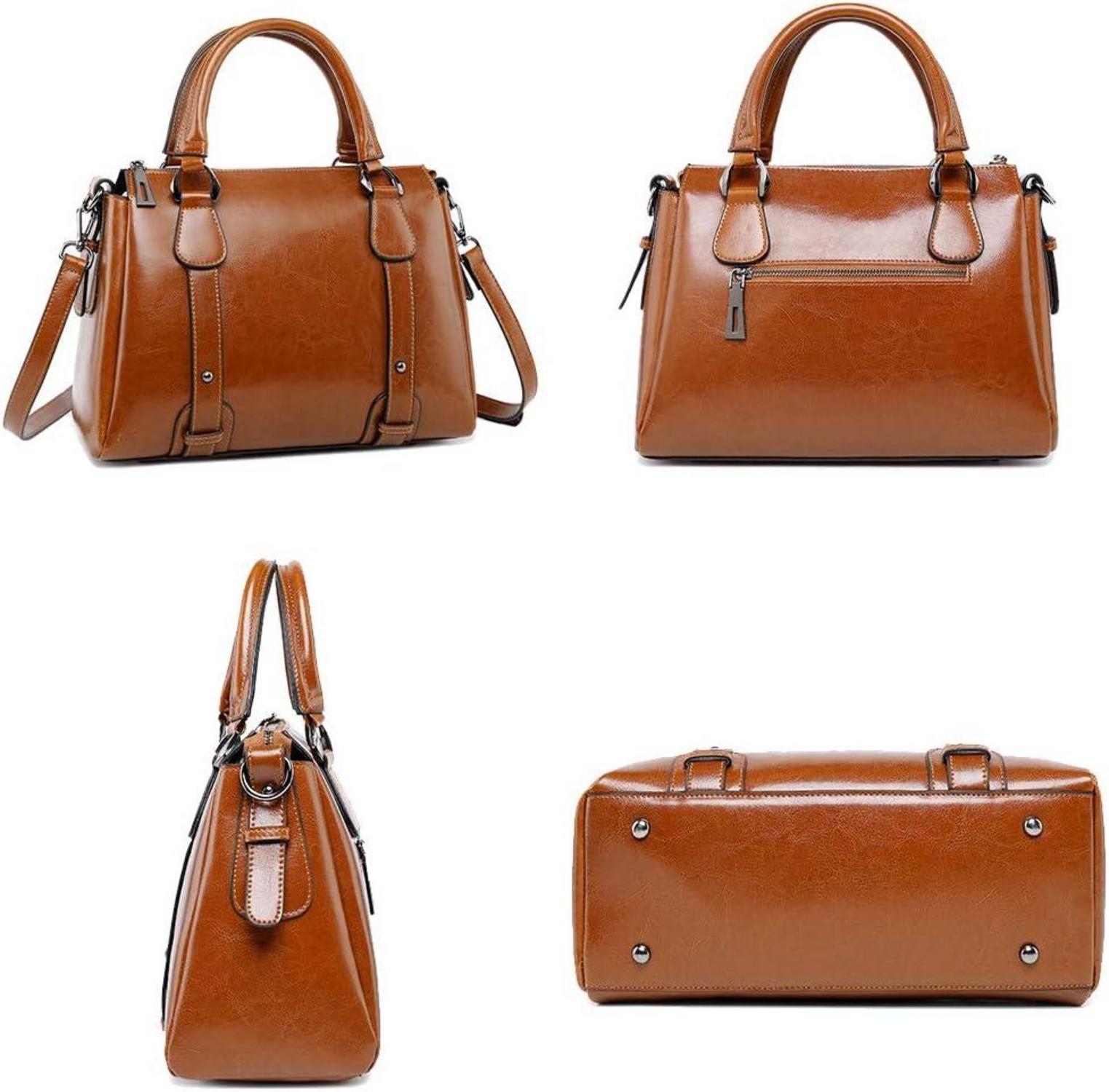 Damen Leder Handtasche Schultertasche Weinrot 21x14x30 cm