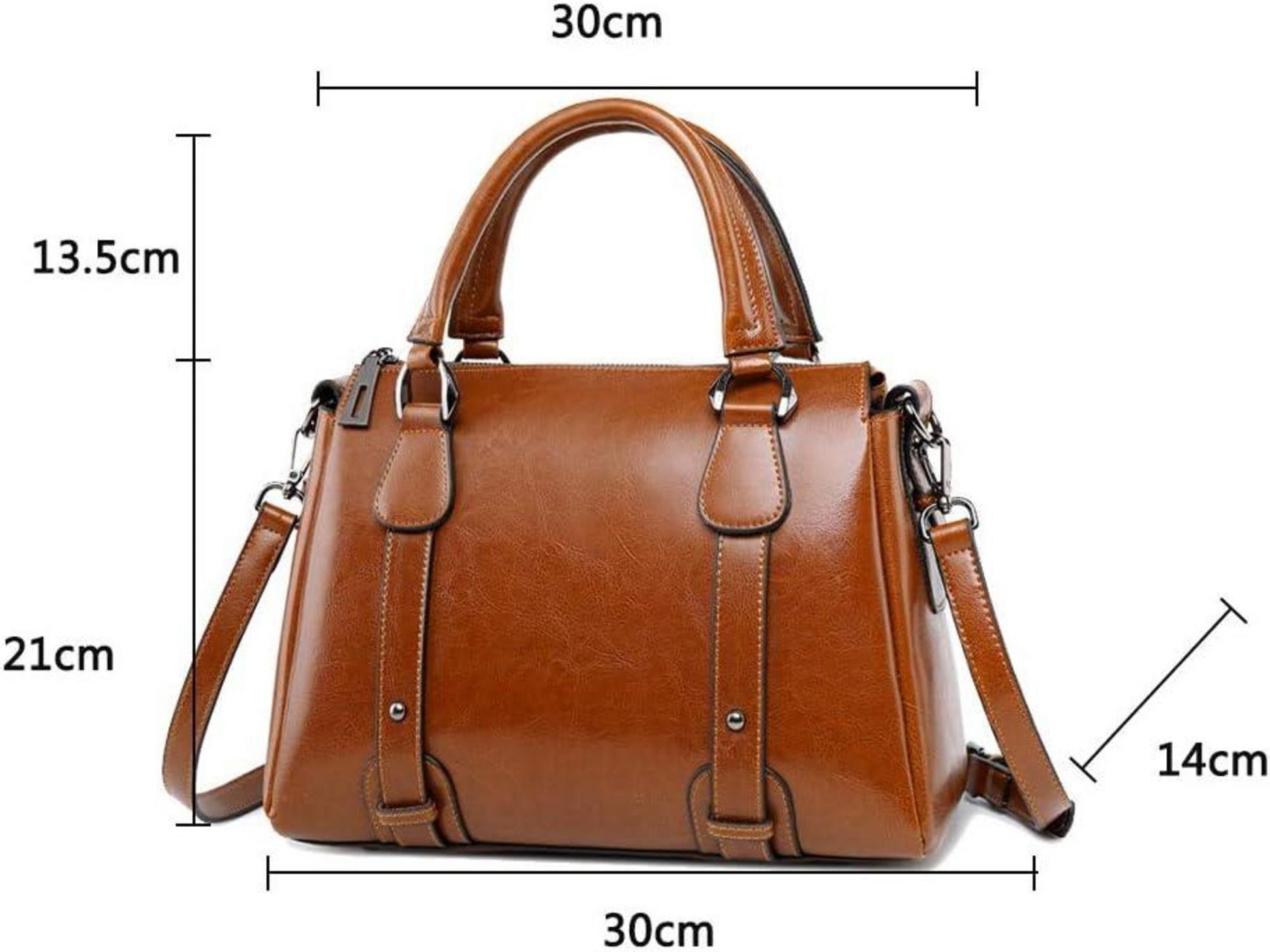 Leder Damen Handtasche Schultertasche Umhängetasche Braun