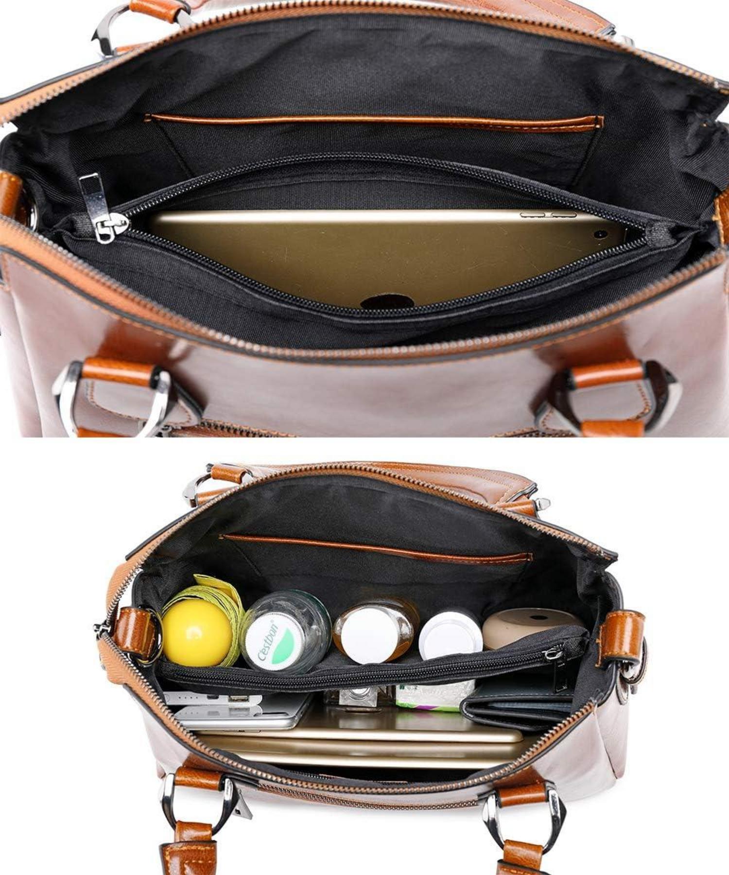 Damen Leder Handtasche Henkeltasche Umhängetasche Schultertasche braun