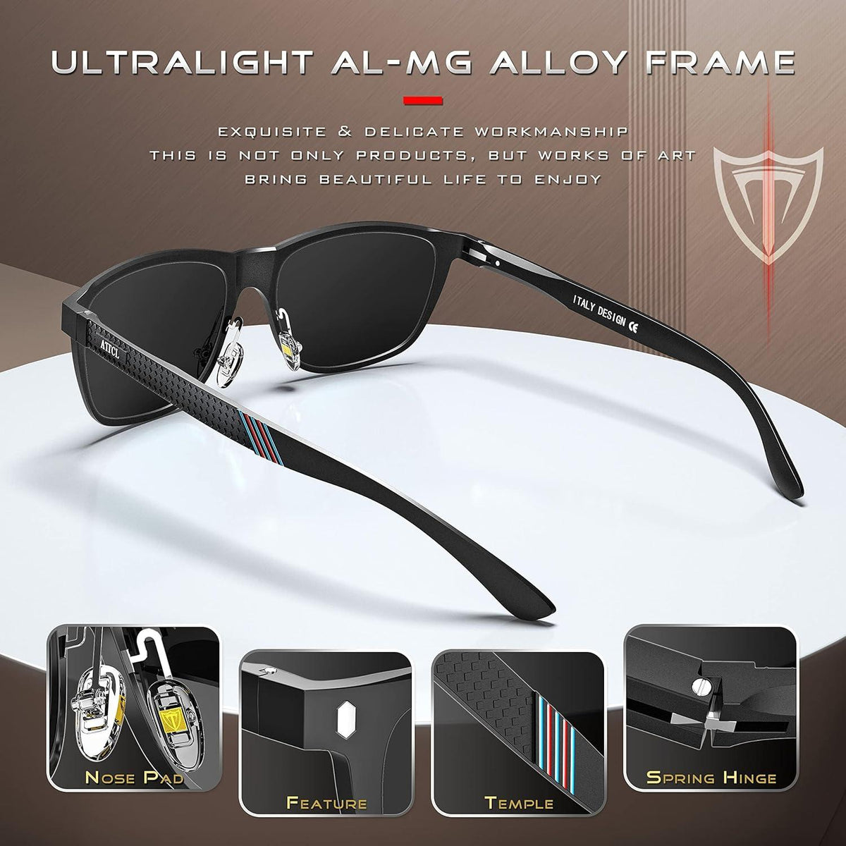 ATTCL Polarisierte Sport Sonnenbrille Herren UV400 AL-MG Rahmen Golf Angeln