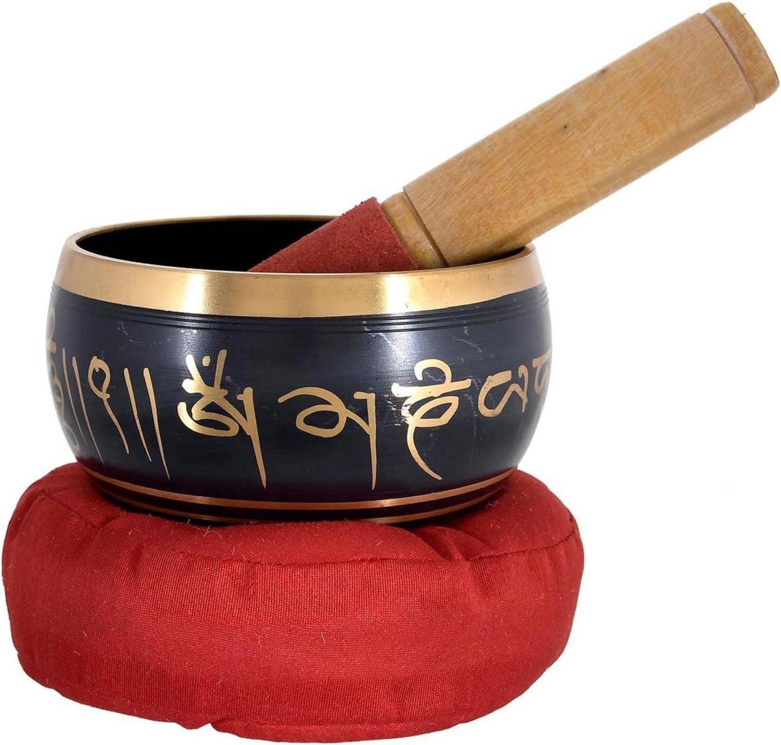 Tibetan Singing Bowl Set - Chakra-Schüssel Holzklatsche rotes Kissen