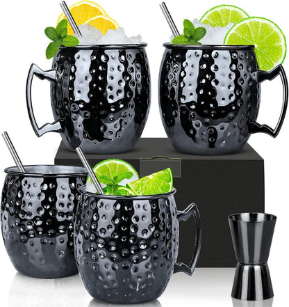 4er Set Moscow Mule Becher Gunmetal schwarz 550ml - inkl. 4
