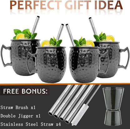 Moscow Mule Becher Set 4er Gunmetal schwarz 550ml Trinkbecher Cocktails Gin Vodka