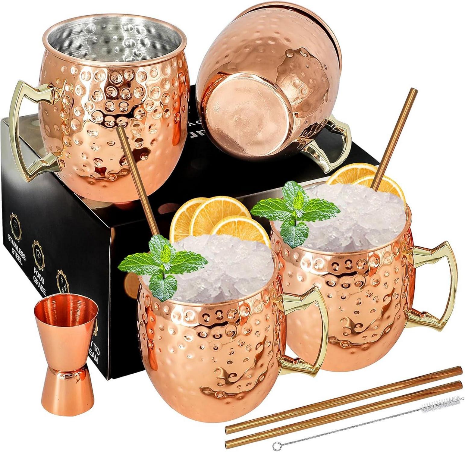 Moscow Mule Kupferbecher Set Premium 4 Becher 540ml Cocktail